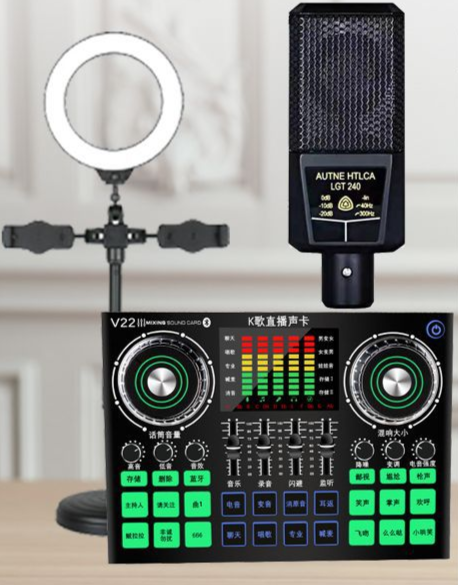 V22 Live Streaming Equipment Set (V22+240 + Duck Palm Microphone Bracket + 16CM Fill Light Desktop Bracket + Headset + OTG (Choose One of the Two))