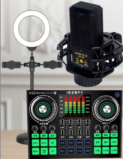 V22 Live Streaming Equipment Set (V22+260 + Duck Palm Microphone Bracket + 16CM Fill Light Desktop Bracket + Headphones + OTG (Choose One of the Two))