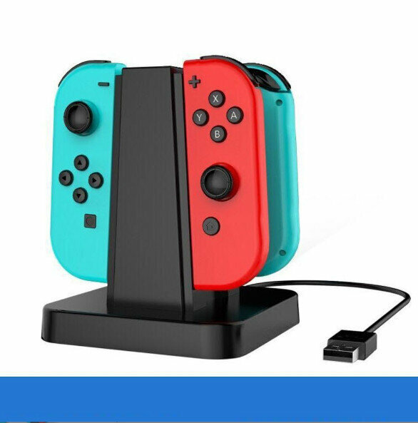 新款任天堂SWITCH手柄四充遊戲手柄座充NS左右充電器（黑色）