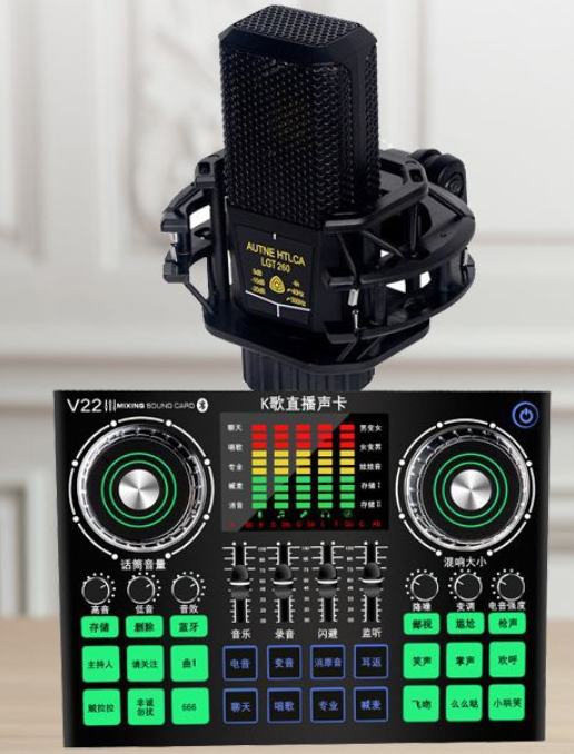 V22 Live Streaming Equipment Set (V22+260+Duck Palm Microphone Holder + Disc Mobile Phone Holder + Headset + OTG (Choose One))