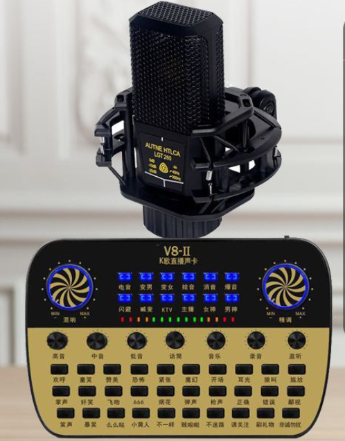 V8-II Live Streaming Equipment Set (V8-II+260+Duck Palm Microphone Stand+Disc Mobile Phone Holder+Headset+OTG (Choose One))