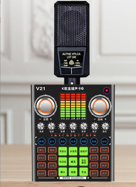 V21 Live Streaming Equipment Set (V21+240+Duck Palm Microphone Stand + Disc Mobile Phone Holder + Headset + OTG (Choose One))