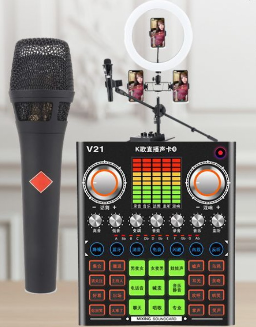 V21 Live Streaming Equipment Set (V21 + 105 Black + 26CM Fill Light Floor Stand + Headphones + OTG (Choose One of the Two))