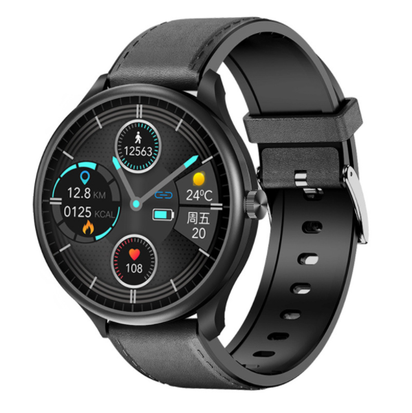 M10 Bluetooth Call Smart Watch ECG Body Temperature, Blood Oxygen, Blood Pressure, Heart Rate Monitoring, Sports Bracelet (All Black Leather)