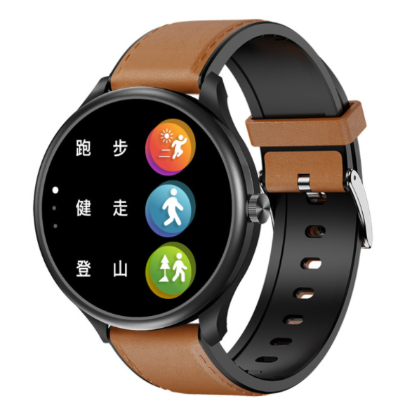 M10 Bluetooth Call Smart Watch ECG Body Temperature, Blood Oxygen, Blood Pressure, Heart Rate Monitoring, Sports Bracelet (Black and Brown Leather)