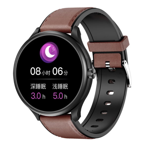 M10 Bluetooth Call Smart Watch ECG Body Temperature, Blood Oxygen, Blood Pressure, Heart Rate Monitoring, Sports Bracelet (Retro Black and Brown Leather)