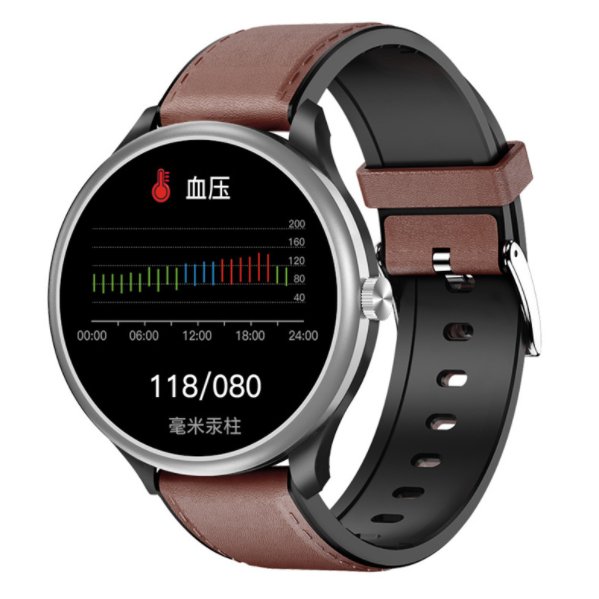 M10 Bluetooth Call Smart Watch ECG Body Temperature, Blood Oxygen, Blood Pressure, Heart Rate Monitoring, Sports Bracelet (Retro Silver Brown Leather)