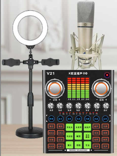 V21 Live Streaming Equipment Set (V21 + U87 + Cantilever Microphone Stand + 16CM Fill Light Desktop Stand + Headset + OTG (Choose One of the Two))