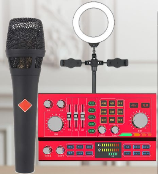 P9 Live Streaming Equipment Set (P9 + 105 Black + Disc Microphone Stand + 16CM Fill Light Desktop Stand + Headphones + OTG (Choose One of the Two))