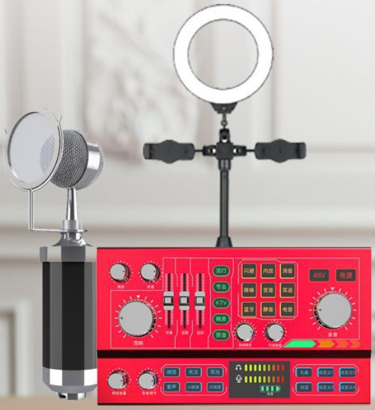 P9 Live Streaming Equipment Set (P9 + Baby Bottle Black + Duck Palm Microphone Bracket + 16CM Fill Light Desktop Bracket + Headphones + OTG (Choose One of the Two))