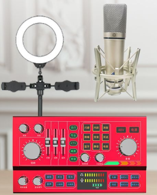 P9 Live Streaming Equipment Set (P9 + U87 + Cantilever Microphone Stand + 16CM Fill Light Desktop Stand + Headset + OTG (Choose One of the Two))