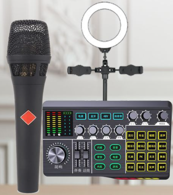 P1 Live Streaming Equipment Set (P1 + 105 Black + Disc Microphone Stand + 16CM Fill Light Desktop Stand + Headset + OTG (Choose One of the Two))