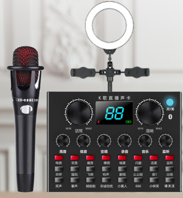 V8PLUS LIVE STREAMING EQUIPMENT KIT (V8PLUS+E300+TRIANGLE MICROPHONE STAND + 16CM FILL LIGHT DESKTOP STAND + HEADPHONES + OTG (CHOOSE ONE OF TWO))