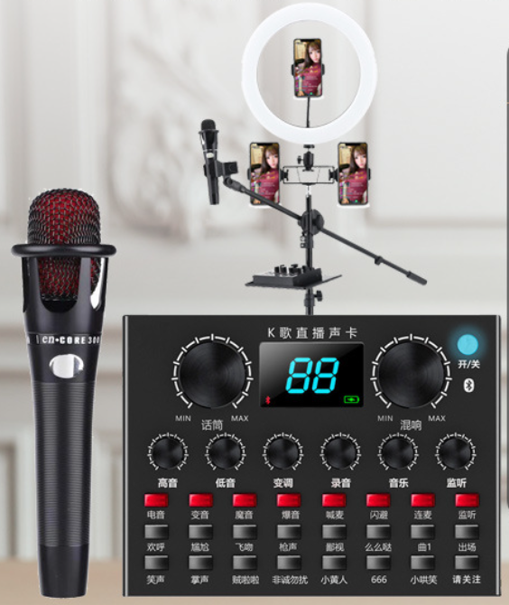 V8PLUS LIVE STREAMING EQUIPMENT KIT (V8PLUS+E300+26CM FILL LIGHT FLOOR STAND + EARPHONES + OTG (CHOOSE ONE OF TWO))