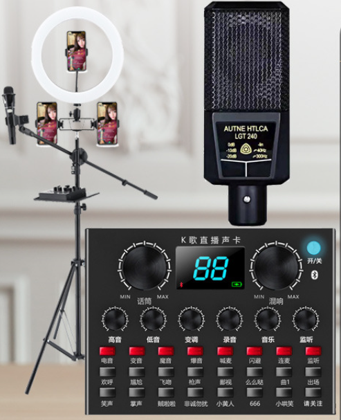 V8PLUS LIVE STREAMING EQUIPMENT KIT (V8PLUS+240+26CM FILL LIGHT FLOOR STAND + EARPHONES + OTG (CHOOSE ONE OF TWO))