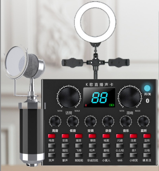 V8PLUS LIVE STREAMING EQUIPMENT SET (V8PLUS + BABY BOTTLE BLACK + DUCK PALM MICROPHONE STAND + 16CM FILL LIGHT DESKTOP STAND + EARPHONE + OTG (CHOOSE ONE OF TWO))