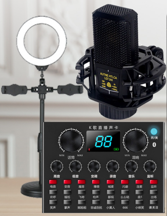 V8PLUS LIVE STREAMING EQUIPMENT KIT (V8PLUS+260+DUCK PALM MICROPHONE STAND + 16CM FILL LIGHT DESKTOP STAND + HEADSET + OTG (CHOOSE ONE OF TWO))