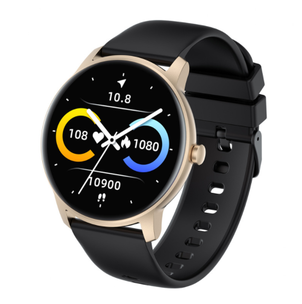 KW77 Round Screen Smart Watch 1.28 Inch Blood Oxygen, Heart Rate, Blood Pressure Monitoring, Multi Sports Mode Bracelet (Gold Black)