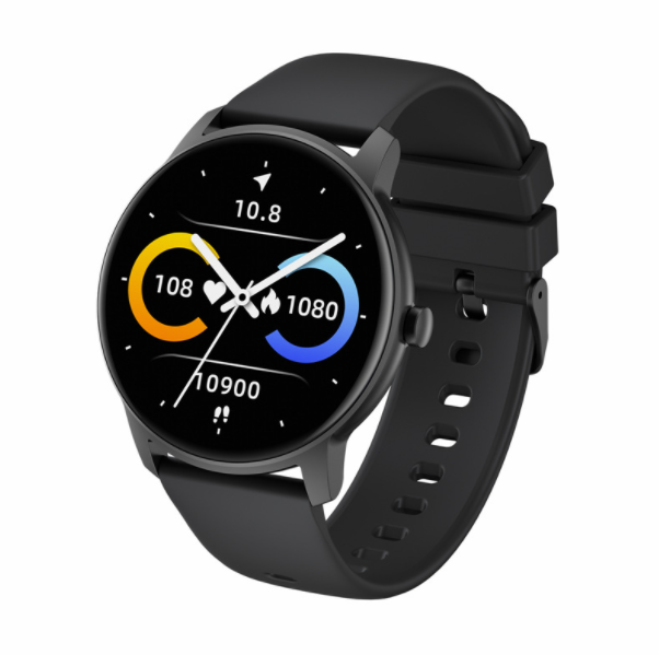 KW77 Round Screen Smart Watch 1.28 Inch Blood Oxygen, Heart Rate, Blood Pressure Monitoring, Multi Sports Mode Bracelet (All Black)
