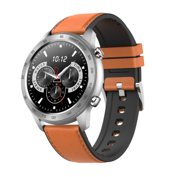 MX5 Smart Bluetooth Call WatchHeart Rate, Blood Pressure, Blood Oxygen, Sleep Monitoring, Exercise Pedometer Bracelet (Silver Brown Leather)