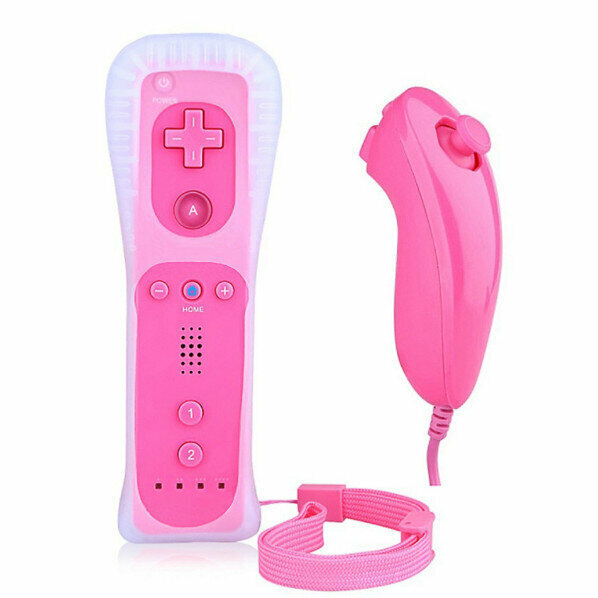 Compatible with WII somatosensory left and right hand-made straight handle curved handle wii game handmade (pink)