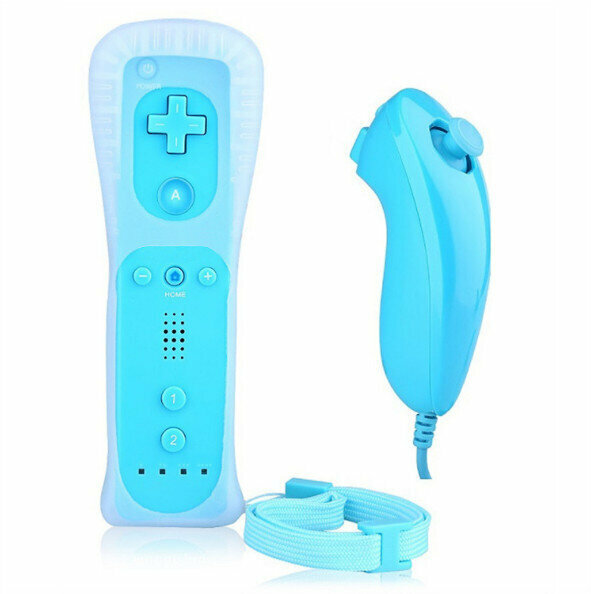 Compatible with WII somatosensory left and right handmade straight handle curved handle wii game handmade (blue)
