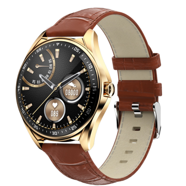 E16 smart watch dual bluetooth call watch body zinc alloy multi-Chinese (gold brown leather)