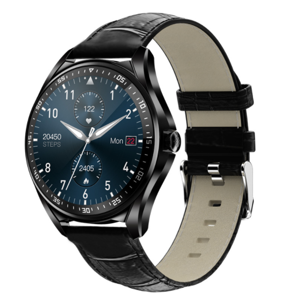 E16 smart watch dual bluetooth call watch body zinc alloy multi-Chinese (black leather)