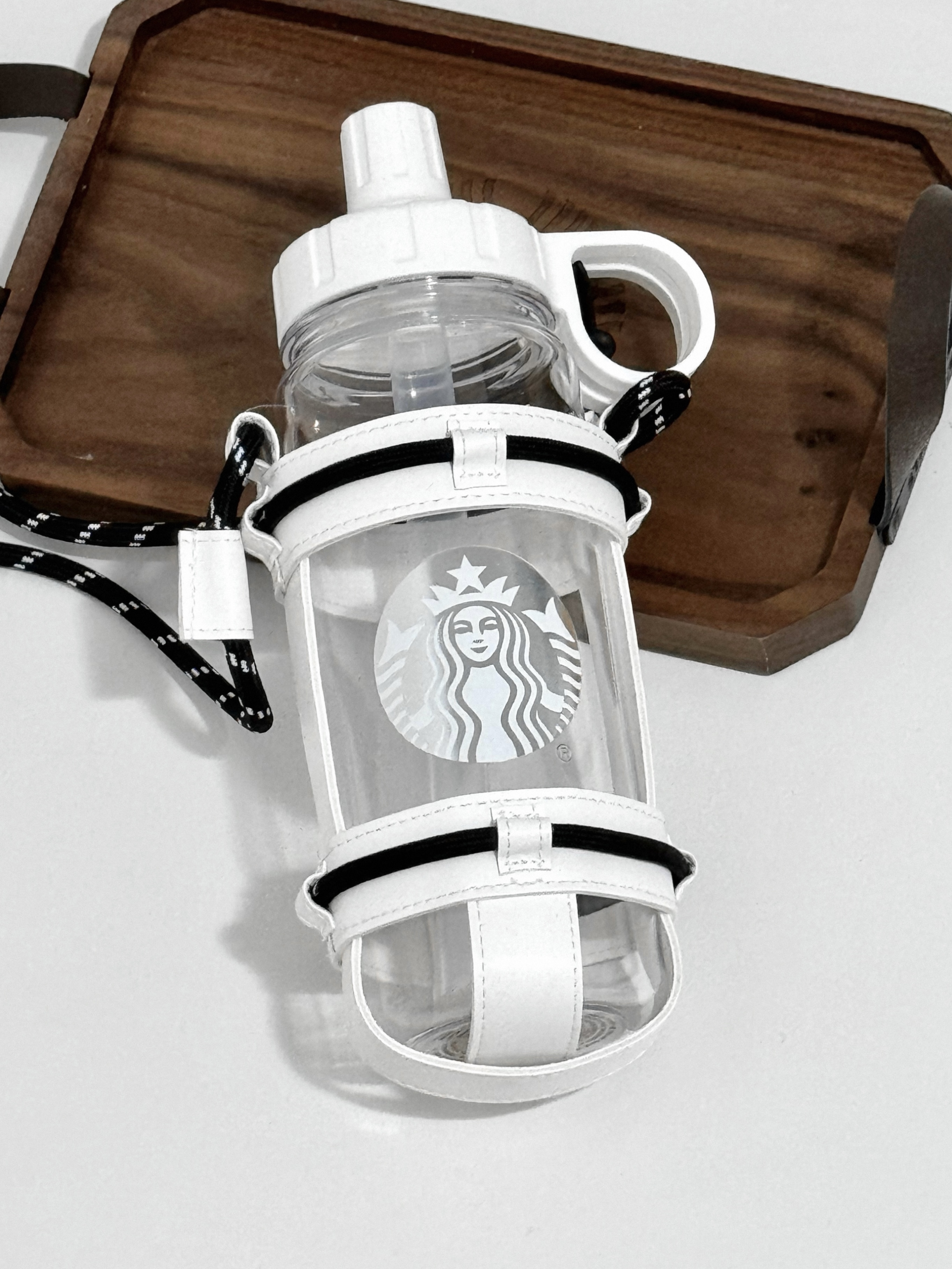 STARBUCKS 星巴克 運動水瓶 水杯 黑白 提繩 側背 隨身 / 現貨