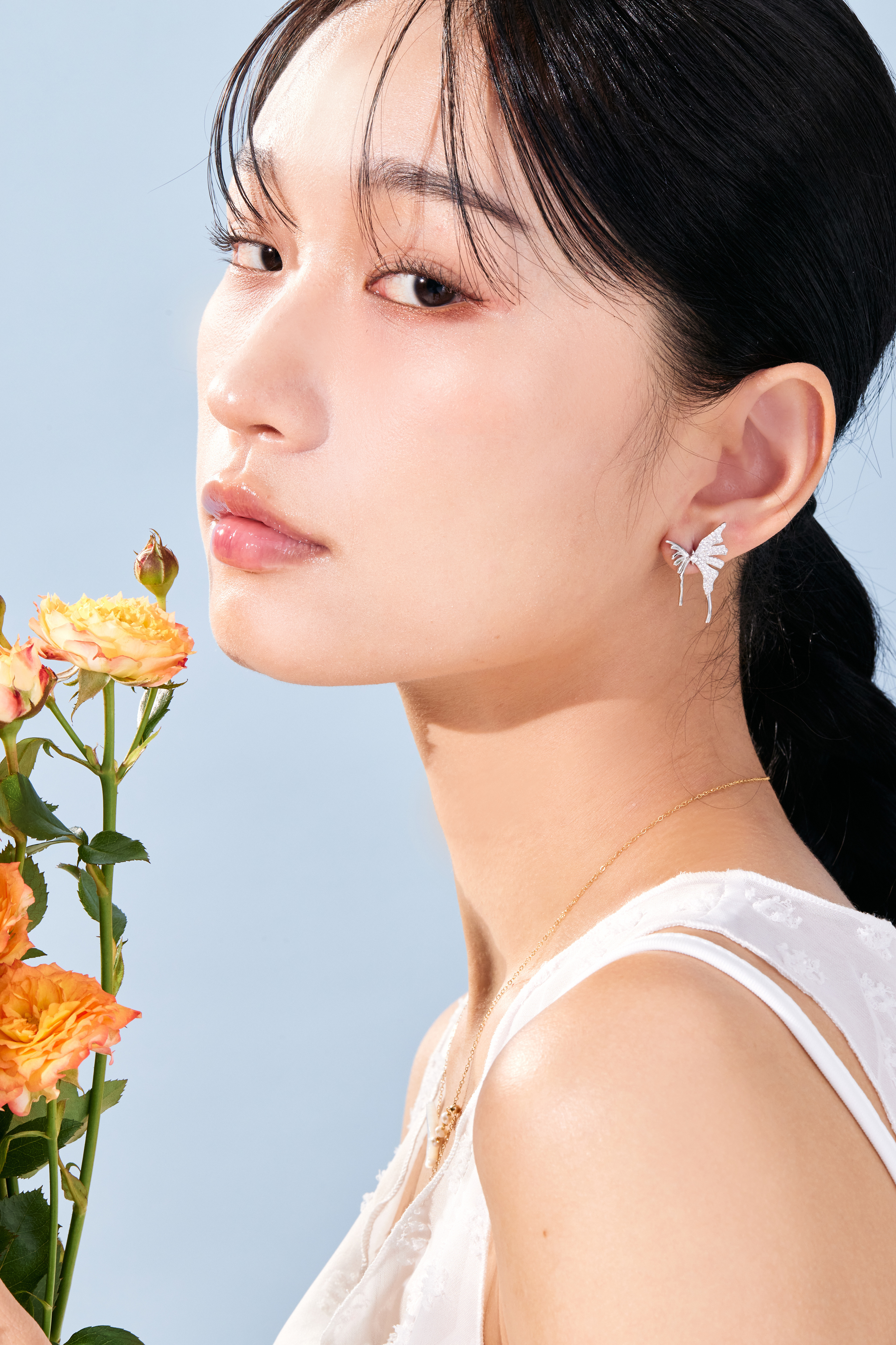 E1468 |純銀蝴蝶鋯石耳環