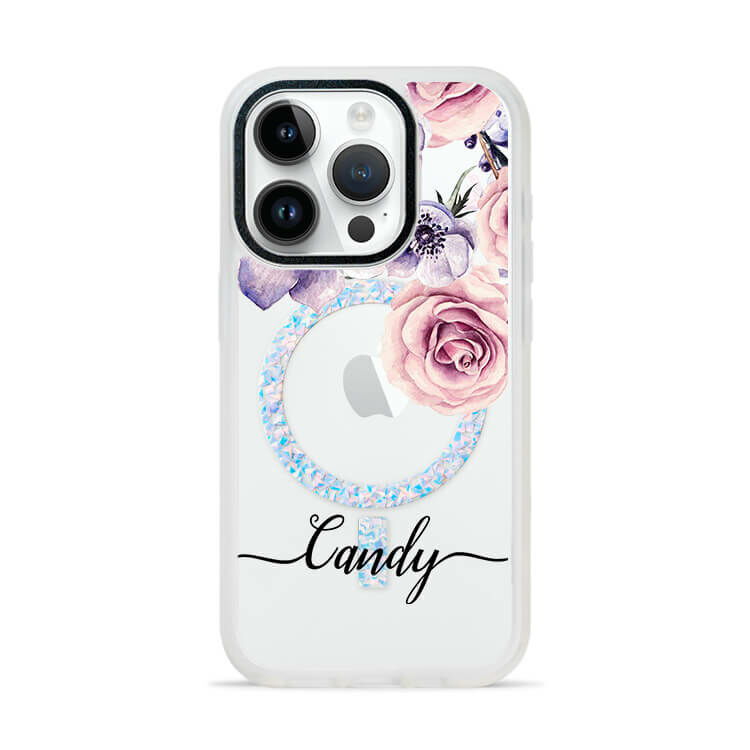 古典玫瑰 膚感閃透殼 (MagSafe磁吸) (訂製名字) iPhone防摔手機殼