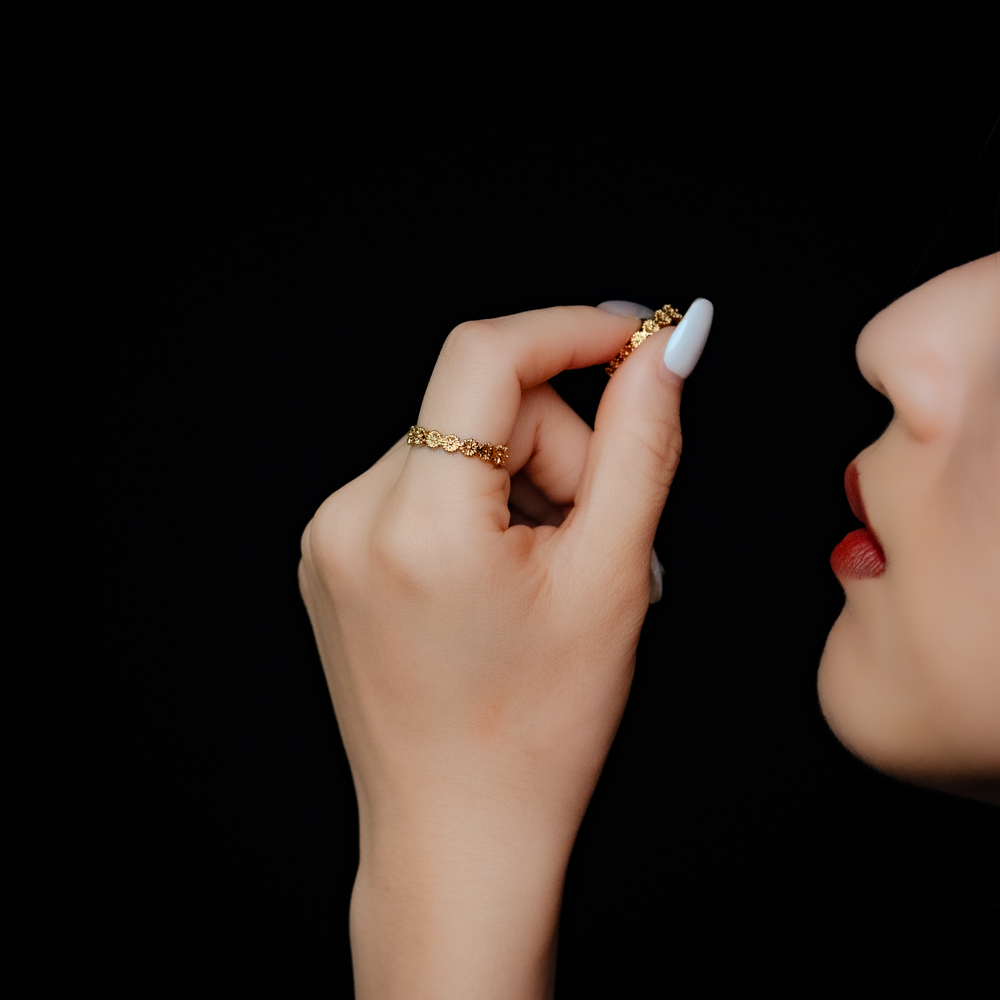 幸福花影｜銅鍍厚18k金戒指 R0019