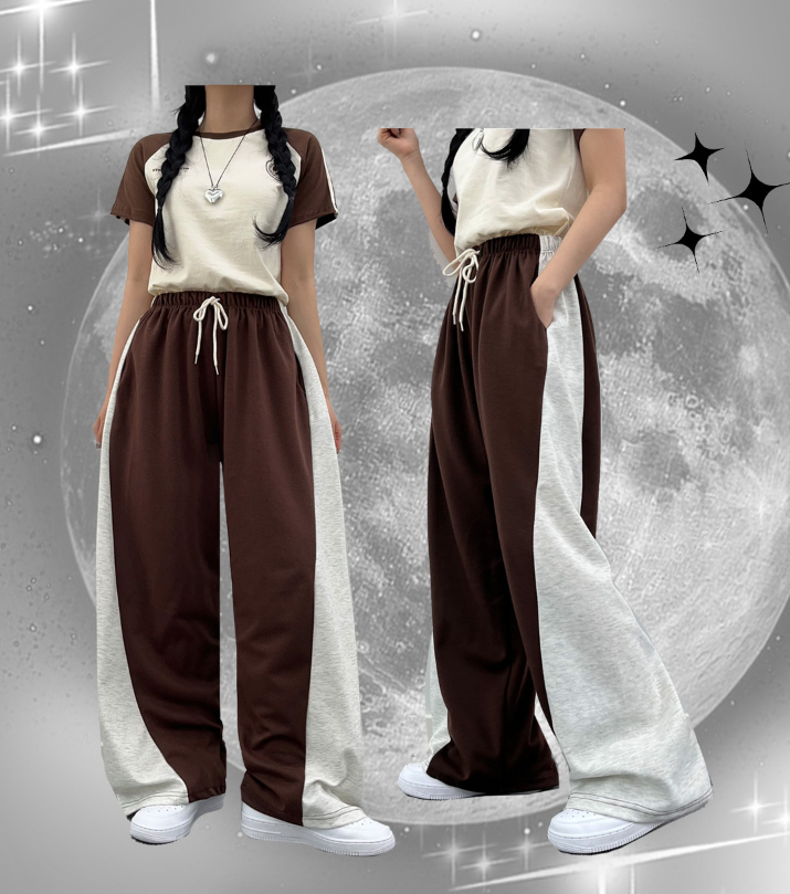 早秋預訂｜ 拼色粉彩y2k寬褲