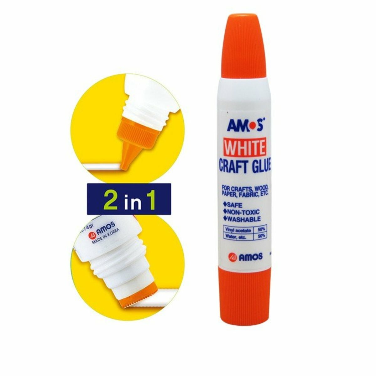 AMOS - 韓國 AMOS 2合1 雙頭白膠漿 34毫升 #WCG34, 12支