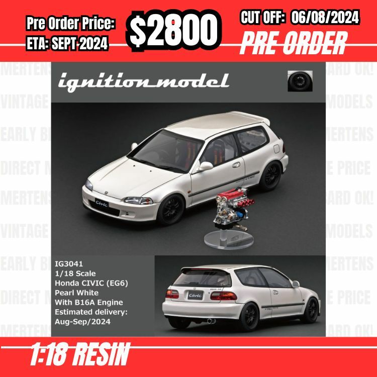 PO-$2800 * IG * 1:18 IG3041 Honda CIVIC (EG6) Pearl White with B16A Engine [OD28/07]