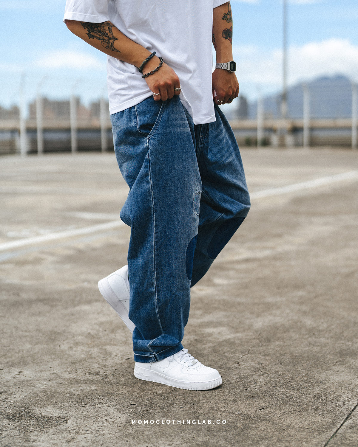 OurPick 日系復古拼接水洗牛仔褲