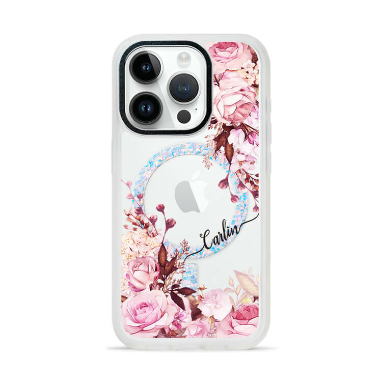 法式玫瑰 膚感閃透殼 (MagSafe磁吸) (訂製名字) iPhone防摔手機殼