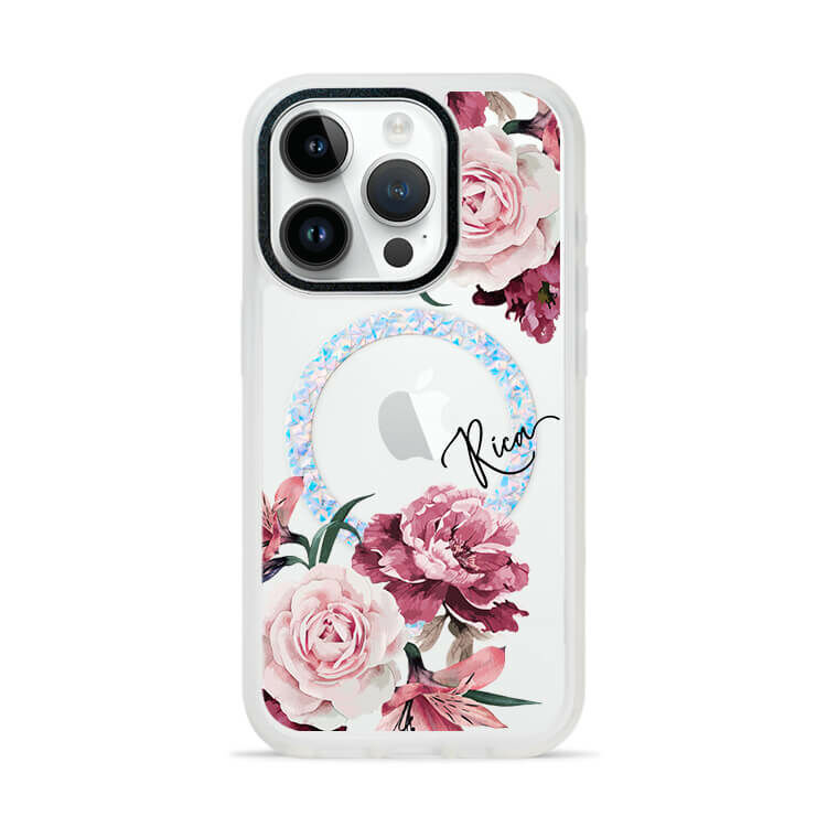 玫粉玫瑰 膚感閃透殼 (MagSafe磁吸) (訂製名字) iPhone防摔手機殼