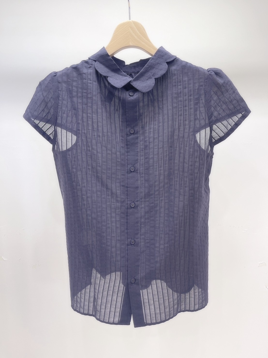 花邊領直紋上衣