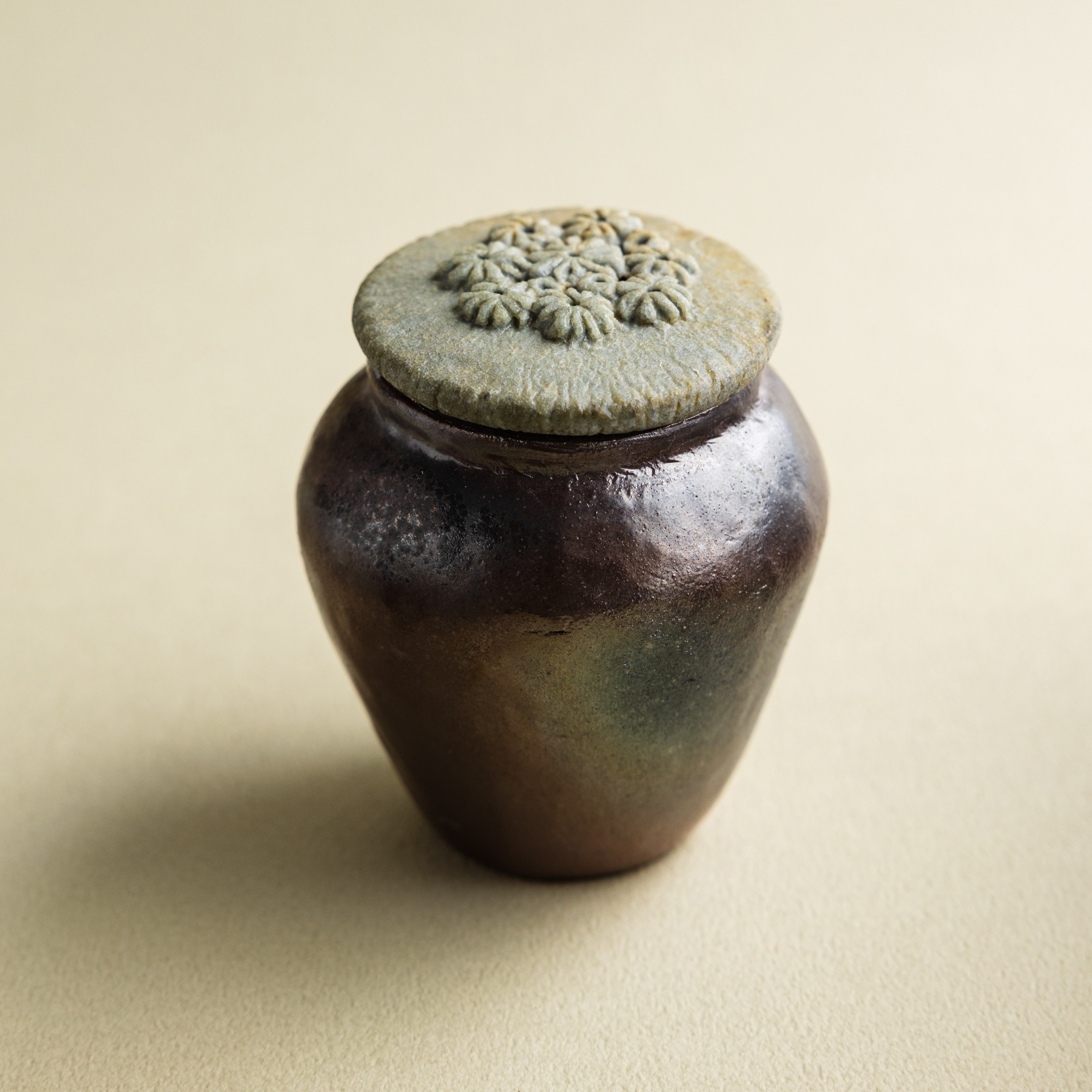 【寶來陶】柴燒印紋花漾手捏茶入