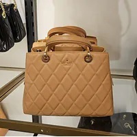 [S] KATE SPADE KH227 CAREY SMOOTH QUILTED SULLIVAN SATCHEL,TIRAMISU M, 196021500534 (SKS1213)