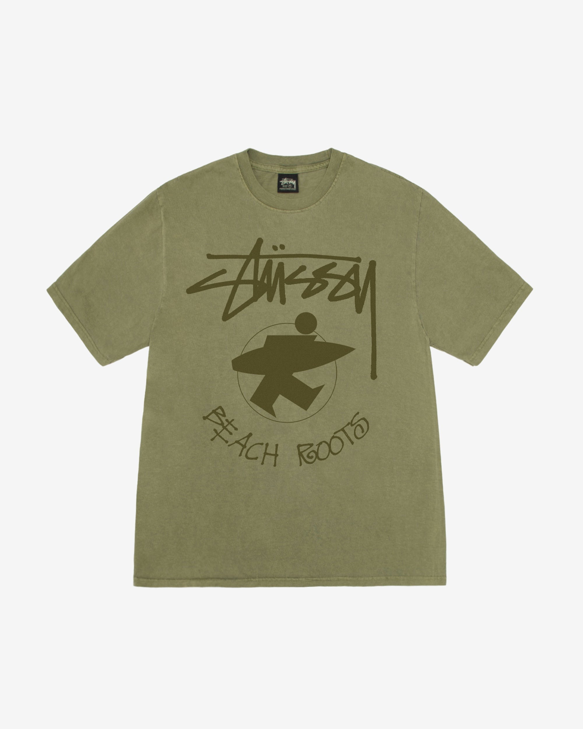 STÜSSY  Beach Roots Pig. Dyed Tee (Olive)