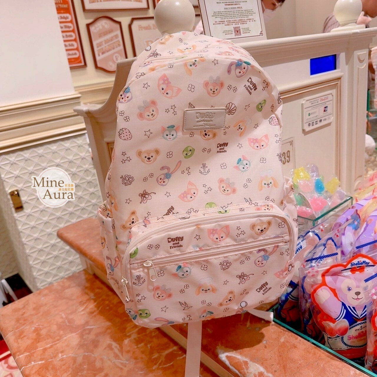 達菲 Duffy 與好友們 大頭 滿版 圖案 後背包 雙肩包 -香港迪士尼樂園