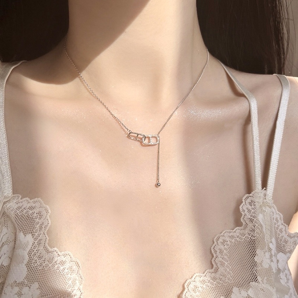 18k低奢豬鼻雙環相扣 垂墜設計項鍊/現貨1