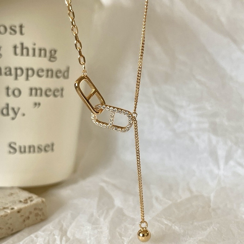 18k低奢豬鼻雙環相扣 垂墜設計項鍊/現貨1