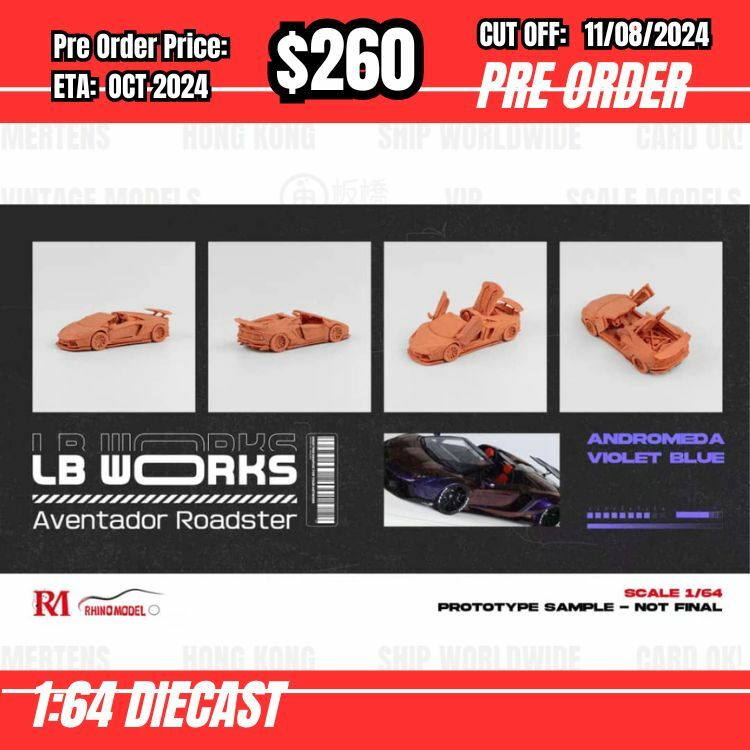PO-$260 * Rhino Model * 1:64 Lamborghini Aventador LP700-4 Roadster Purple [OD31/07]