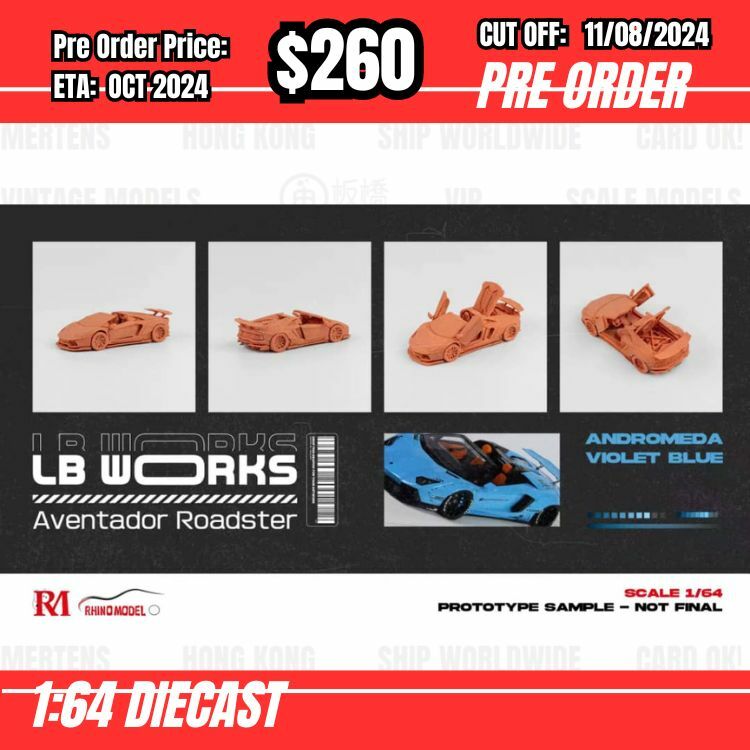 PO-$260 * Rhino Model * 1:64 Lamborghini Aventador LP700-4 Roadster Blue [OD31/07]