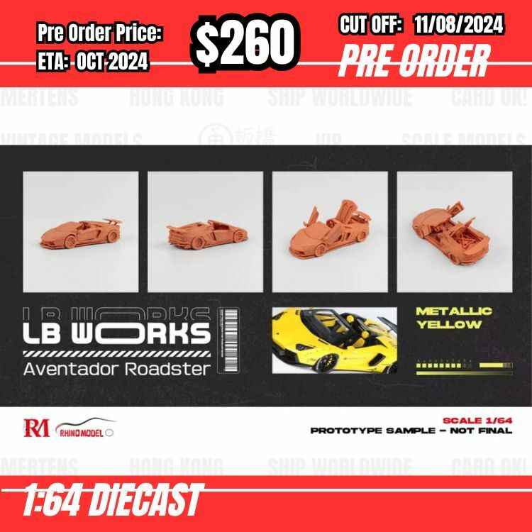 PO-$260 * Rhino Model * 1:64 Lamborghini Aventador LP700-4 Roadster Yellow [OD31/07]