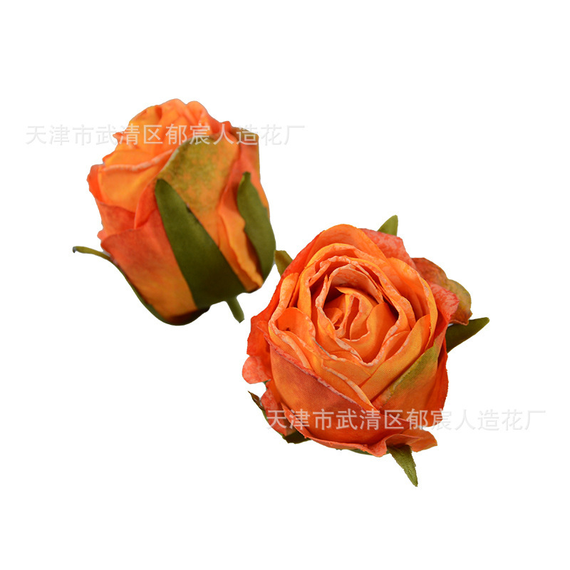 仿真絹布焦邊雪花玫瑰花頭