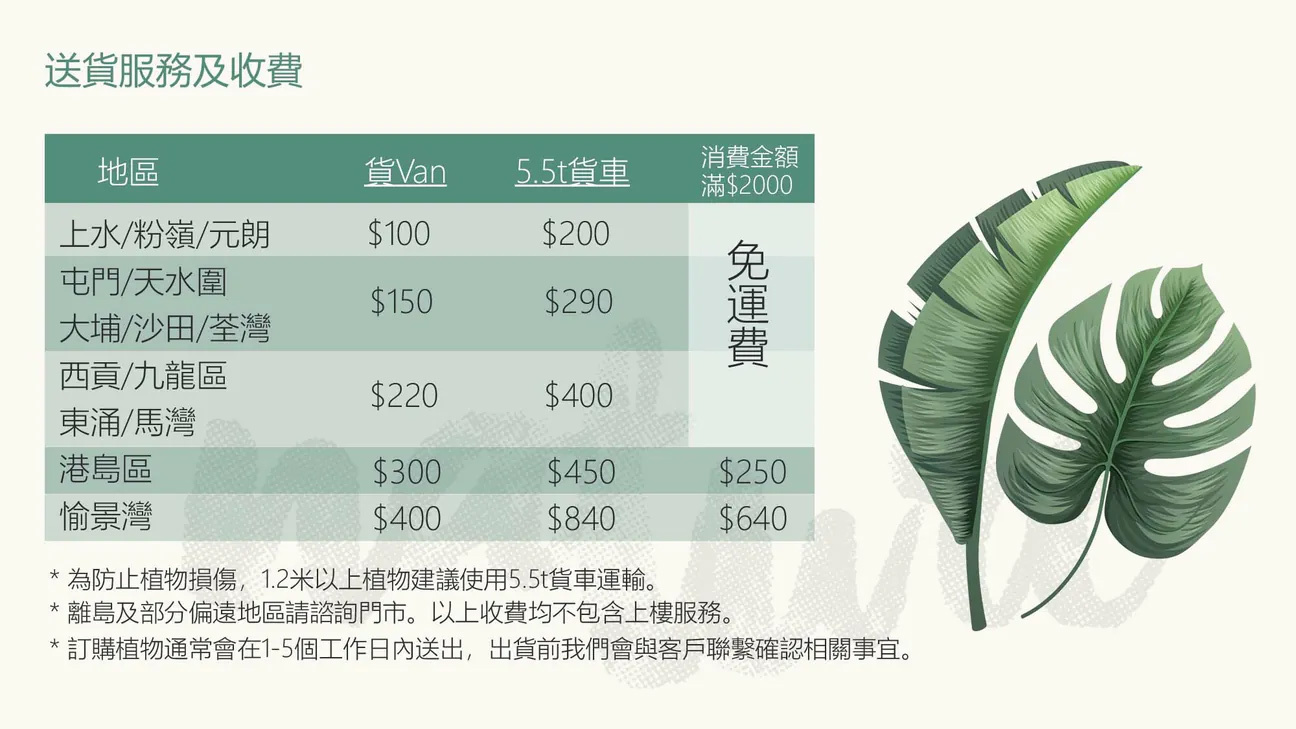 香港運費,gogovan運費,送貨物流,年花送貨費用,植物送貨